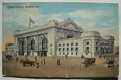 Kansas City MO Union Railroad Station Old Missouri Postcard By Hall Bros. • $1.99