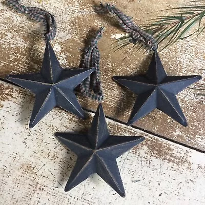 Set/3 Black Metal Barn Stars Star 3.5  Primitive Farm Ornaments Double Sided • $10.49
