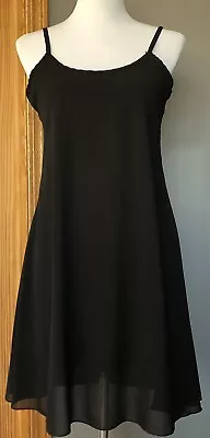 Women’s Mini Slip Dress Sz S Black Chiffon Spaghetti Strap Casual Party Clubwear • $14.99