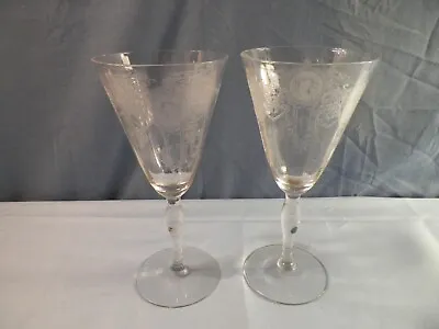 $19.99 • Buy Set Of 2 Morgantown Clear Glass Adonis Etched Water Goblets