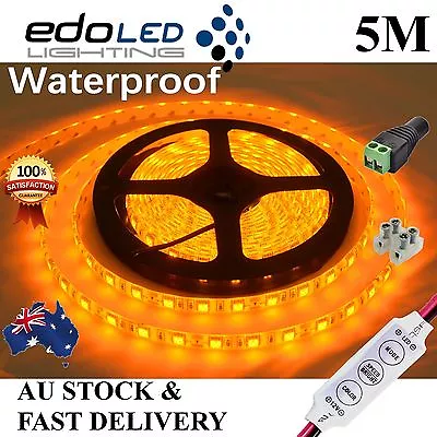 Waterproof Yellow Amber 5050 SMD 300 LED 5M 12V Led Strip Lights Camping Caravan • $16.99