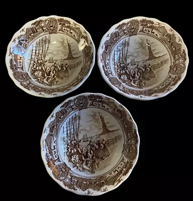 3 -J&G Meakin American Legend Ironstone Cereal Bowls Brown Transferware England • $9.99