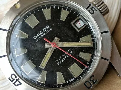 Vintage 1970's Dacor 1000 Feet Diver W/PatinaAll SS CaseETA 2782Runs Fast • $595
