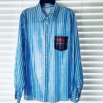 J. Crew Perfect Shirt- Blue Stripe Tartan Pocket- Size S- NWT • $13