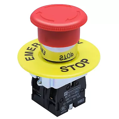 2NC 22Mm Emergency Stop Push Button Switch Red Mushroom Equipment E Stop Shut Of • $18.65