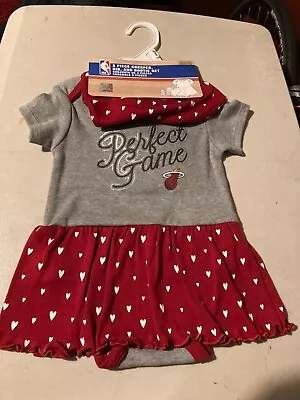 Miami Heat 3 Pc Creeper Bib And Bootie Set Maroon/grey New Newborn 6-9mths • $25