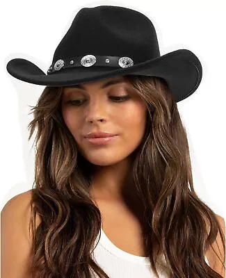 Women & Men Felt Western Cowboy Hat Classic Medium-Large Black With Belt  • $35.23