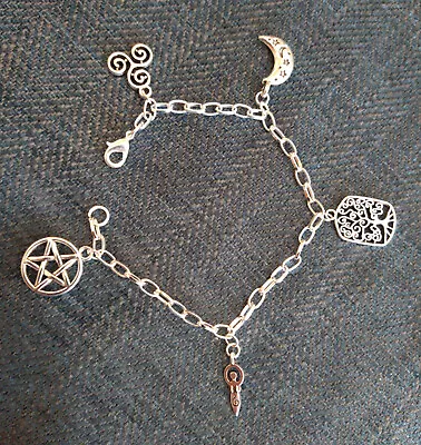 Pagan Anklet Handmade Silver Plated Adjustable Chain Charm Goddess Bracelet • £7