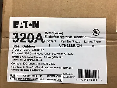 Eaton UTH4338UCH 320A 600VAC Single Phase 3Wire 4 JAW Ringless Meter Base Socket • $695