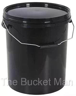 10 X 20 Ltr Litre Black Plastic Buckets Containers With Lids & Metal Handles • £62.99