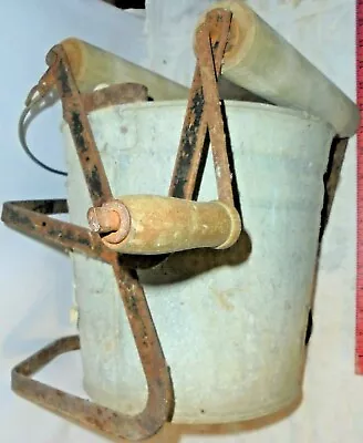 Vintage Galvanized Metal Mop Bucket With Wood Rollers Wringers  PRIMATIVE • $39.95