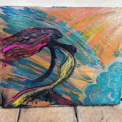 Mermaid By The Sea Painting Original Artwork Belladesign By Rebecca 16 X 20 Art • $250