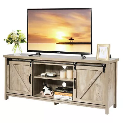 TV Stand Media Center Console Cabinet With Sliding Barn Door - Gray - Color: Gr • $232.73