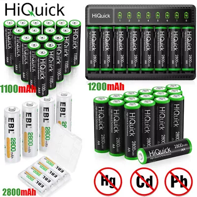 HiQuick AAA AA Rechargeable Batteries 1100 / 2800mAh 1.2V Ni-MH / Charger Lot • $13.99