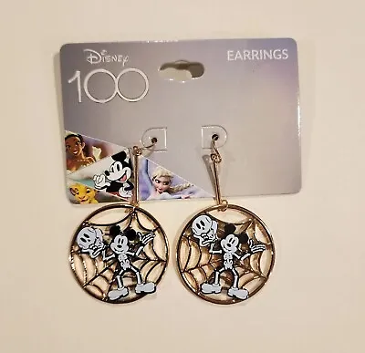 Disney 100 Mickey Mouse Skeleton Spider Web Halloween Drop Earrings NEW • $16.88