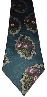 Vintage LIBERTY OF LONDON Green Floral Flowers USA Made Mens Silk Tie Necktie   • $6.99