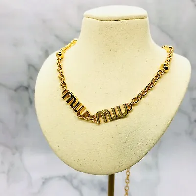 Auth MIU MIU Gold Tone Monogram Necklace - Pre Owned / KI4035 • $189.99