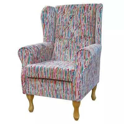£594 • Buy Rainbow Funky Wingback Armchair Upholstered In Extravaganza Stripe Burst Chair