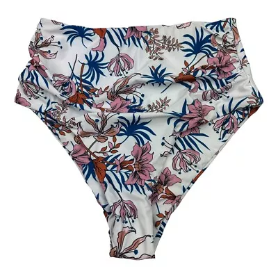 Zaful Bikini Bottom Women’s Small White Blue Pink Floral High Waist Bottom • $10