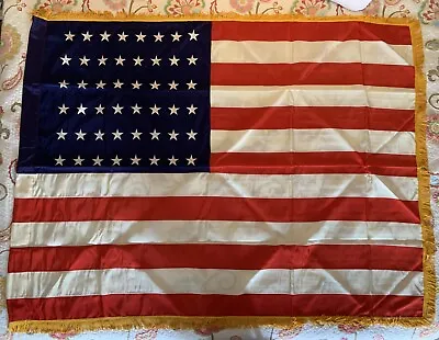 Vintage 48 X67  American USA Flag 48 Star States Gold Fringe Military VG Cond • $89