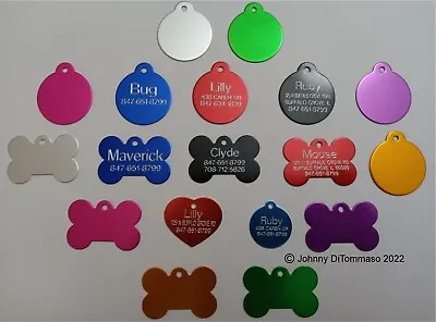 Custom Engraved Pet ID Tags For Dogs And Cats/Bone Shape And Round Shape • $3.50