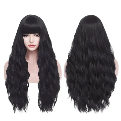 Wavy Wig Long Curly Wig With Bangs For Womens Synthetic Cosplay Fancy Full Wig • £11.99