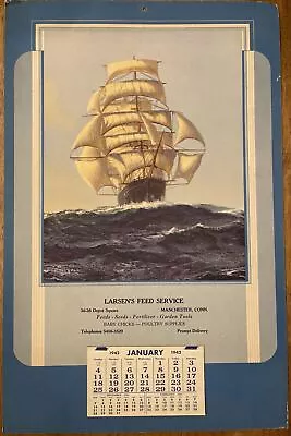 Vintage 1942 Larsen's Feed Service Manchester CT Tear-off Calendar Sail On No216 • $19.55