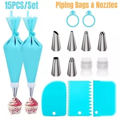 15 Pieces Cake Decorating Set Pastry Bag Nozzle Baking Accessories Icing Piping • £5.41