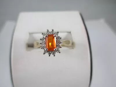 TRULY STUNNING PRELOVED 9ct GOLD FIRE OPAL & DIAMOND HALO RING UK SIZE K1.2 • £169