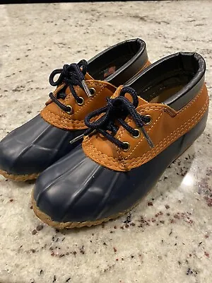 Eddie Bauer Vintage Brown Blue Leather Rubber Women's Duck Shoes Size 5 M Navy • $34.88