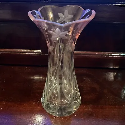 Vintage LENOX Pink Fade Hand Cut Floral Crystal Vase Signed • $25