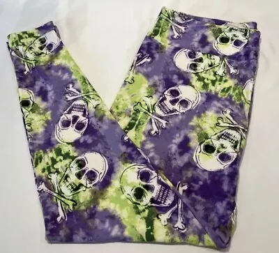 NEW LuLaRoe TC Leggings FRIGHT CLUB Purple Green SKULL Halloween TIE DYE Poison • $21.38