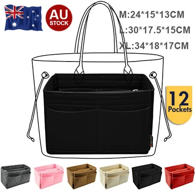 $20.99 • Buy Travel Organiser Handbag 3 Sizes Felt Bag Tote Insert Liner Purse Pouch Women