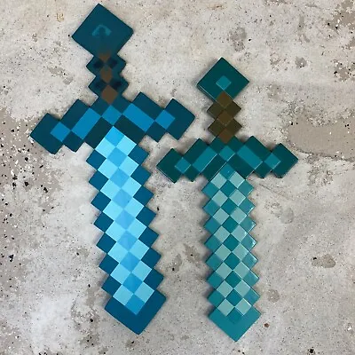 Lot 2 Minecraft Sword 24” Foam Diamond Sword & Plastic MOjang Blue Diamond Sword • $22.50