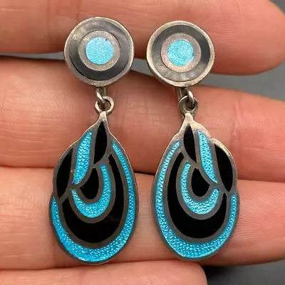 Vintage Mexico Margot De Taxco Enamel Sterling Silver Screw Back Dangle Earrings • $500