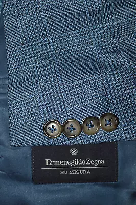 US 46S ERMENEGILDO ZEGNA Men's Blue 100% Wool Plaid Sports Coat Jacket Blazer • $79.10