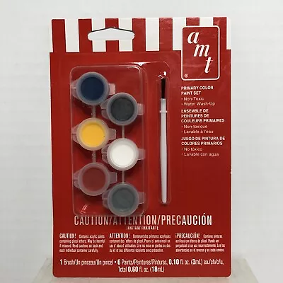 Model Paint Set With Brush Primary Colors Non-Toxic Water Wash-Up By AMT • $6.99