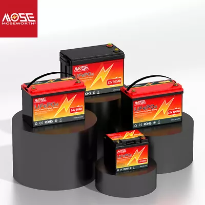 MOSEWORTH 12V 24V LiFePO4 50Ah 100Ah Lithium Battery Deep Cycle For Solar Marine • $175.65