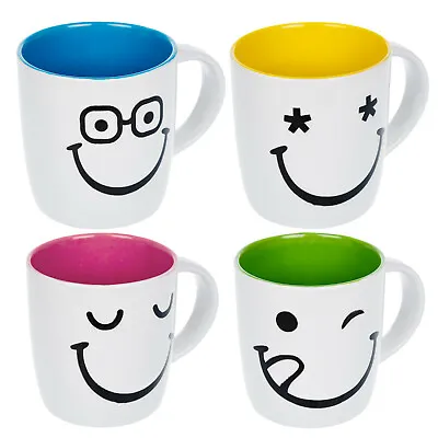 4x Large Tea Coffee Latte 11oz Stoneware Printed Funny Faces Mugs Cups Gift Set  • £14.99