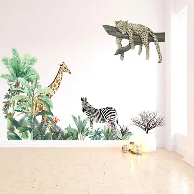 £7.99 • Buy Large Jungle Animal Decal Giraffe Zebra Sticker Baby Nursery Kid Room Wall Decor