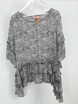 MARRIKA NAKK Animal Print Ruffled Top Women Size One Size Black White Blouse • $64.99