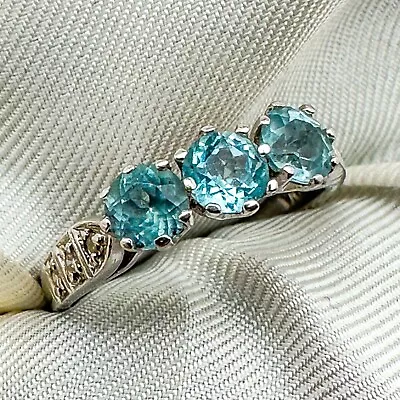 9ct Vintage White Gold 0.60ct Blue Topaz And Diamond Ring Size L1/2 Hallmarked • $211.65