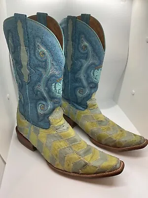 El General 1901 Mens Boots Sz 8.5 EMBELLISHED BLUE & GREEN Made In MEXICO • $39