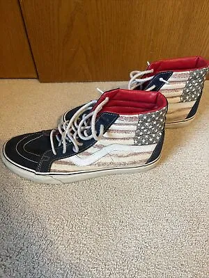 VANS High Top Shoes American Flag United States USA Rare Red White Blue Mens11.5 • $40