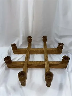 MCM Arts Crafts Mission Rustic 8 Taper Candle Candelabra Wood Criss Cross Holder • $35