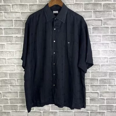 Maus & Hoffman Embroiderd Black Elegant Linen Button Up Shirt Mens XL Short SLv • $13.50