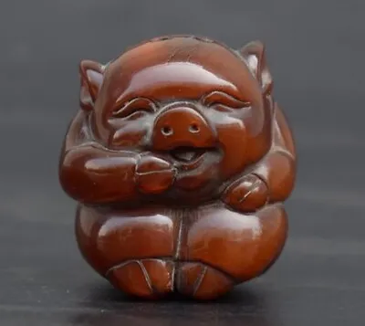Horn Carved Cute Pig Statue Fugurine Collectable Bead Pendant • $33.25