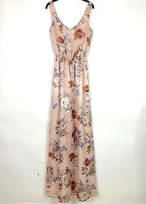 Show Me Your Mumu Maxi Dress Small Pink Blue Floral V-Neck Elastic Waist Pearl • $49.99