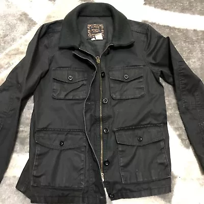 J Crew Waxed Washed Aged Utility Jacket Women Small Black Coat Full Zip • $34.99