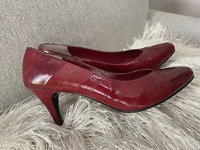 VTG Eel Skin Handmade Womens 7.5 M  Pump Wine Red  Leather Skin Pointed Heels • $15